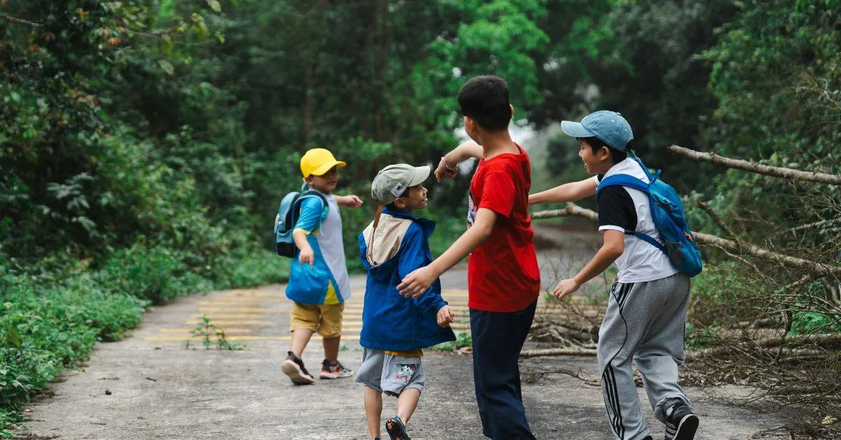 children on a nature walk