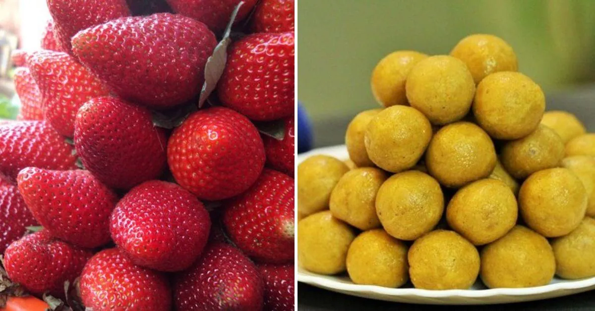 strawberries and kandi pedha