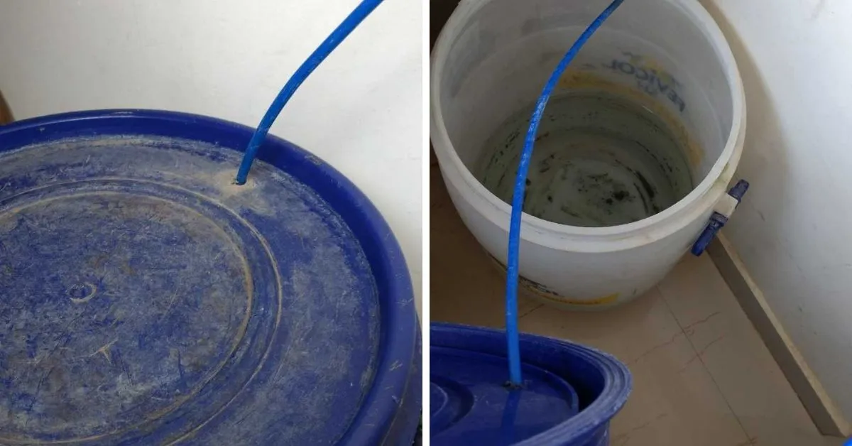 Prabhat placed a drum in a two sq-ft corner of his home to collect the wastewater from the RO purifier