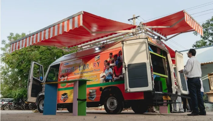 The Rural Development Trust's mobile library caters to kids as well as adults. 