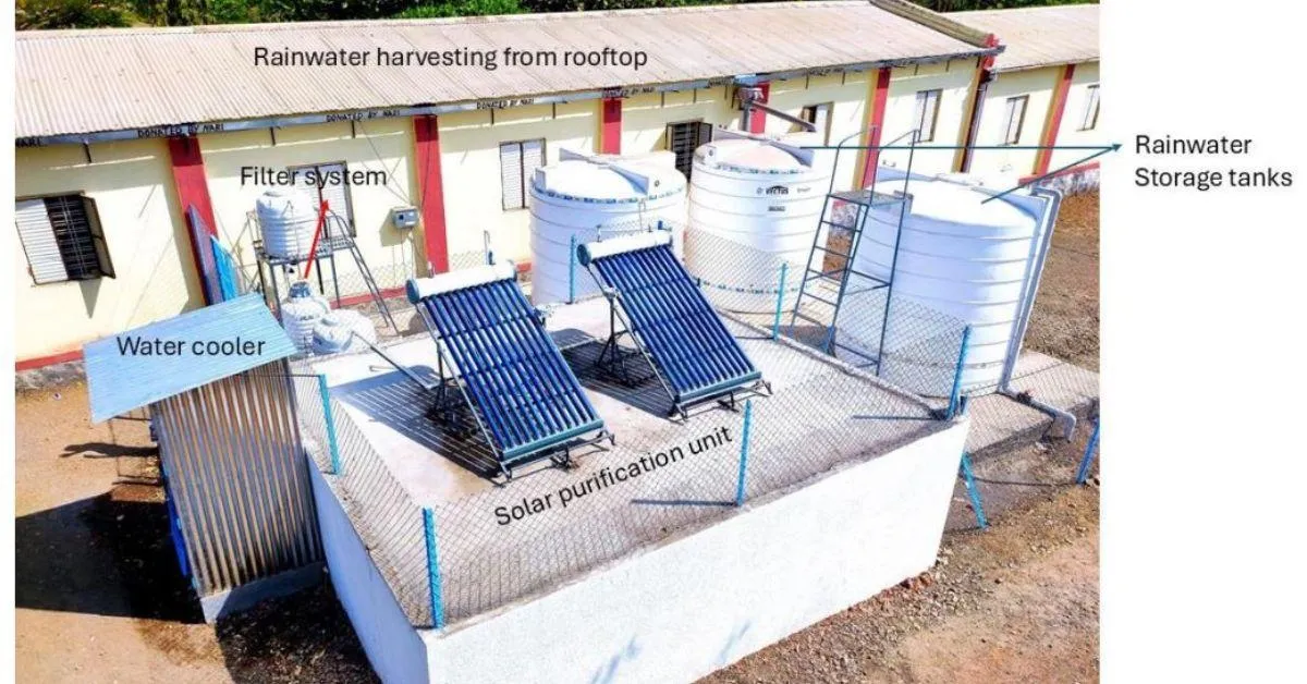 This solar-powered clean drinking water technology purifies rainwater for human consumption.