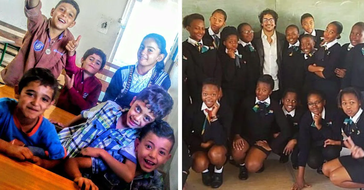 Satyam recalls his experiences of teaching in schools across Syria (L) and Johannesburg (R) during his teacher training across the globe 
