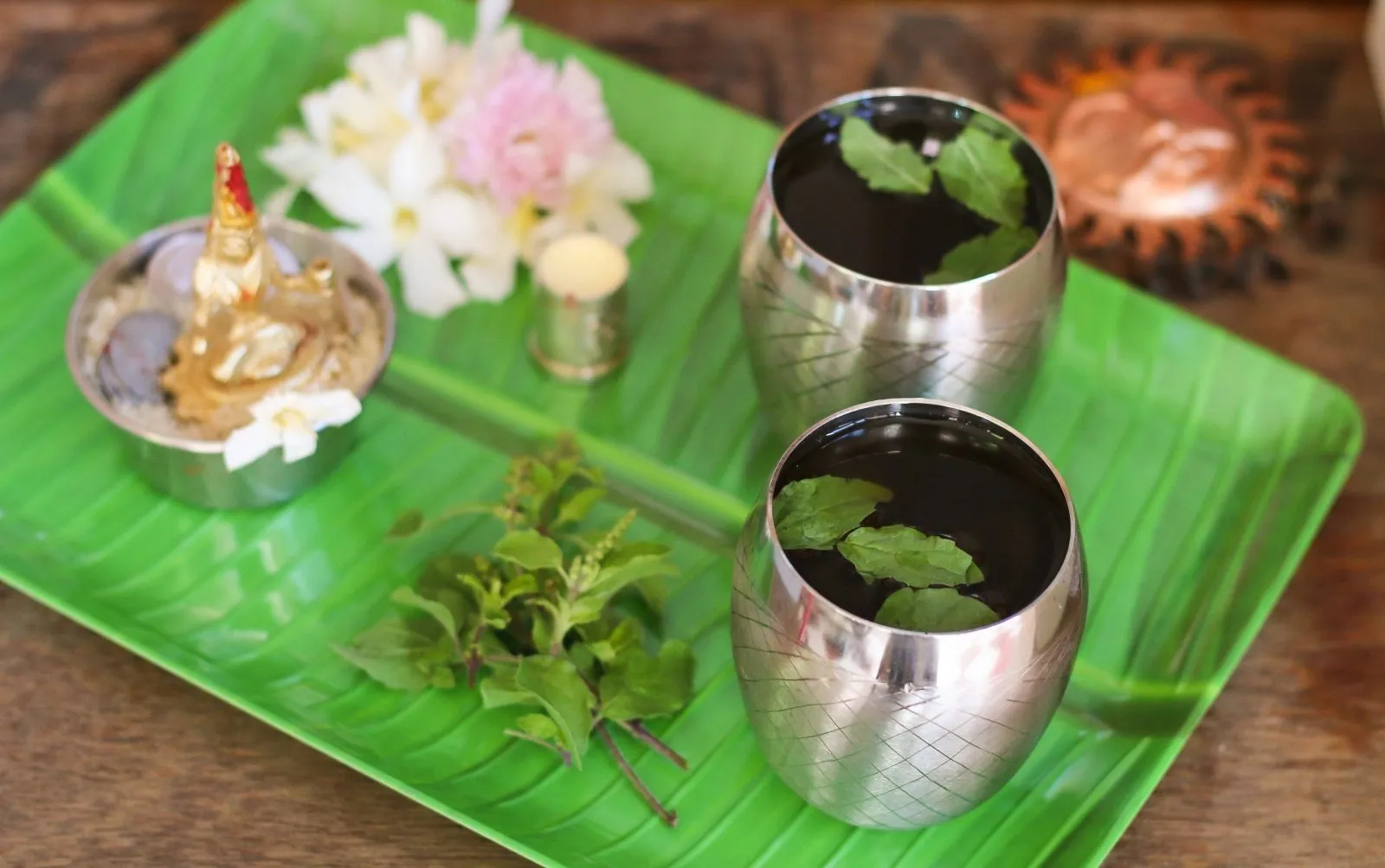 Panakam is made with jaggery, dry ginger, cardamom, and a dash of lemon