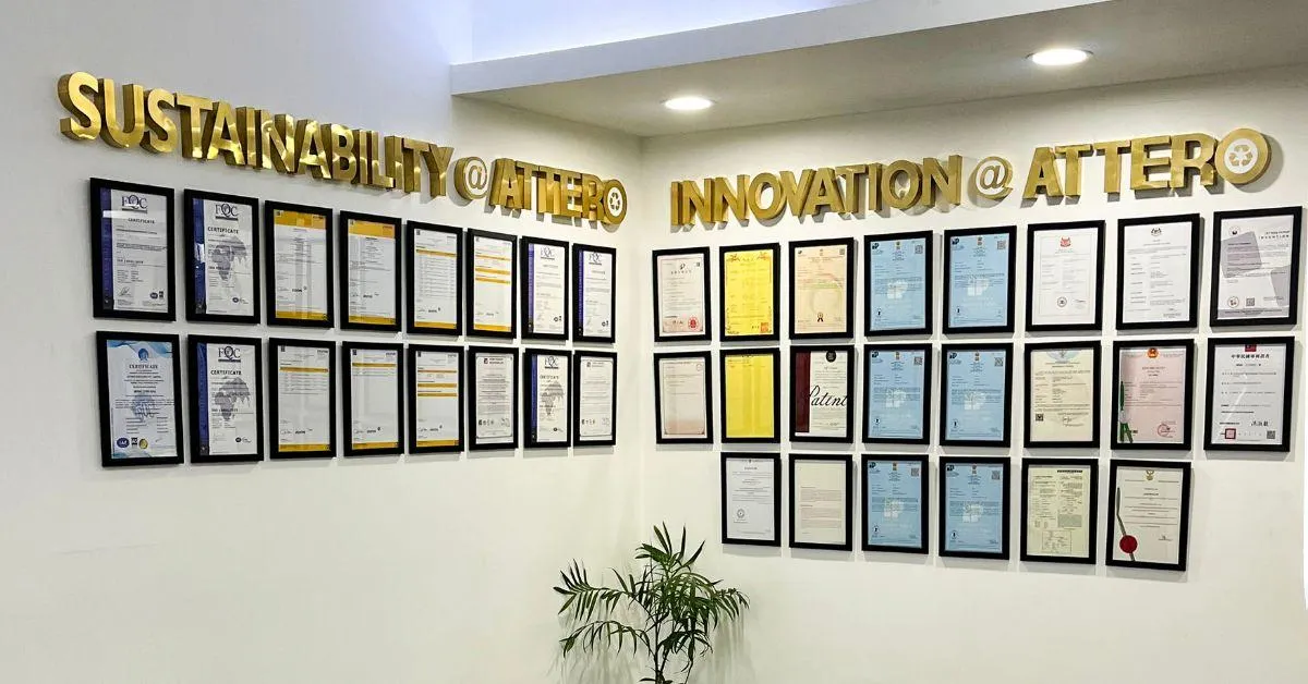 a wall with all the certifications
