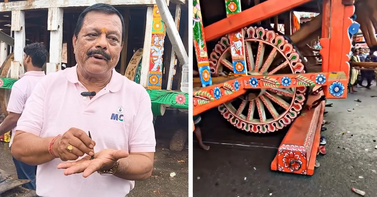 Each chariot weighs over 40 tonnes and is made freshly every year using wood like phassi and sal.