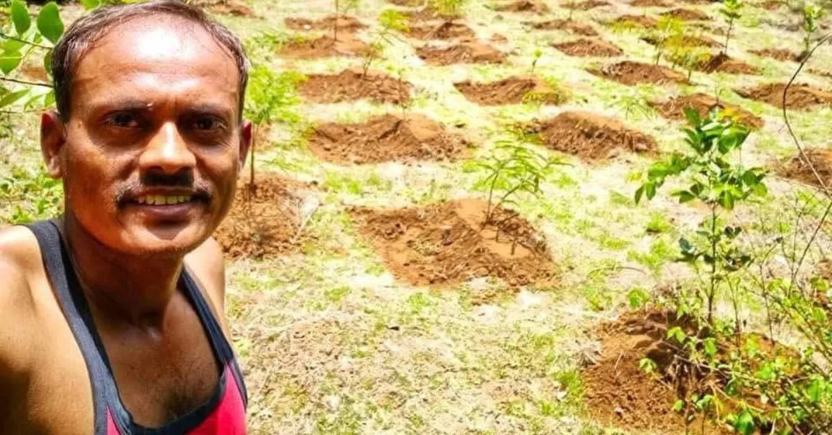 With 70 trenches behind him, Ramesh Kharmale stands on the land that now holds lakhs of litres of rainwater.