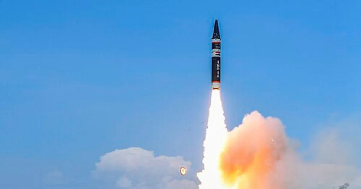 The Agni-P during its first test launch in 2021. 