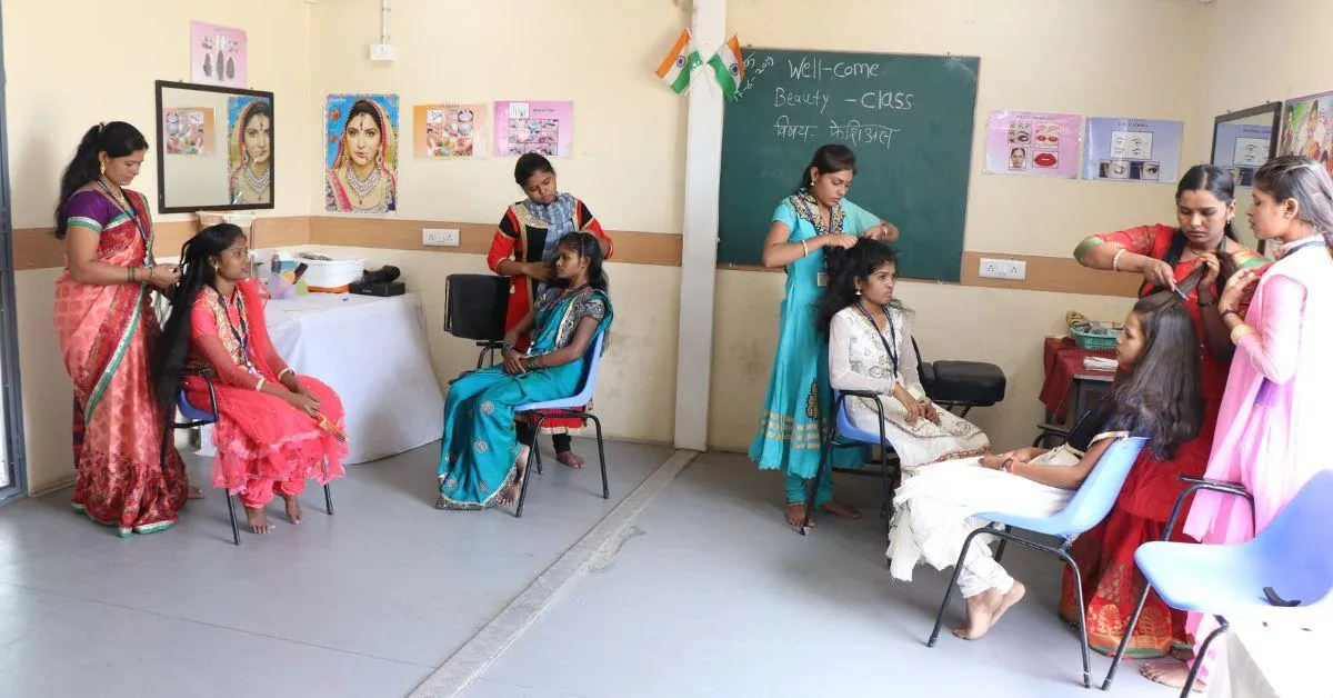 The vocational courses at the Pratham mini campus include beauty courses and any skill-based training that youth are eager to take up 