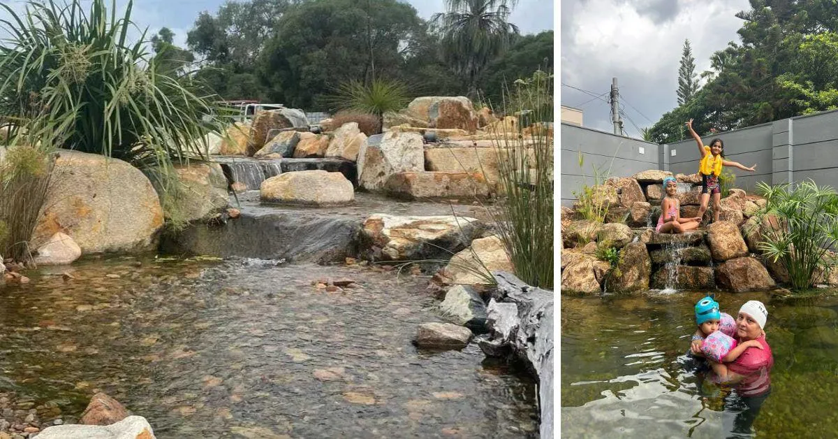 The pools are made entirely from raw, natural, and local materials where a low-energy pump works around the clock.