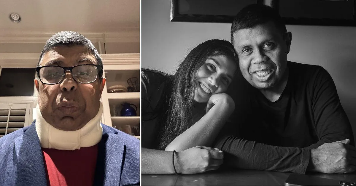 Arjun during his treatment phase (L); Arjun with his daughter Raka (R) 