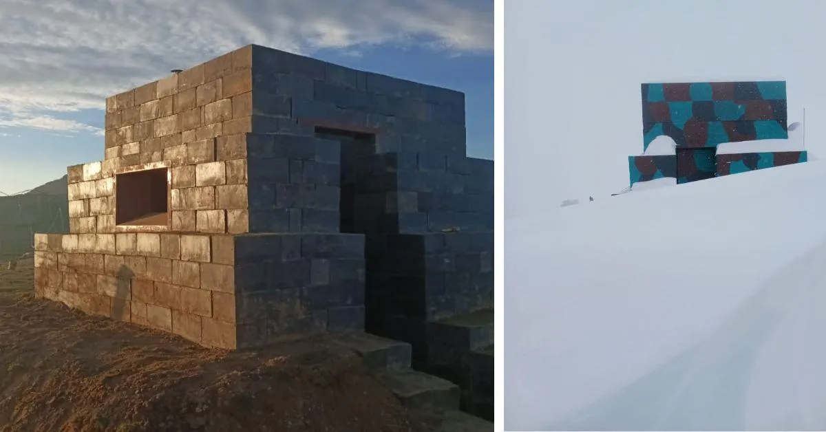 A bunker inspired by traditional sandbag construction has been designed in J&K by Gurugram-based R+D Studio,