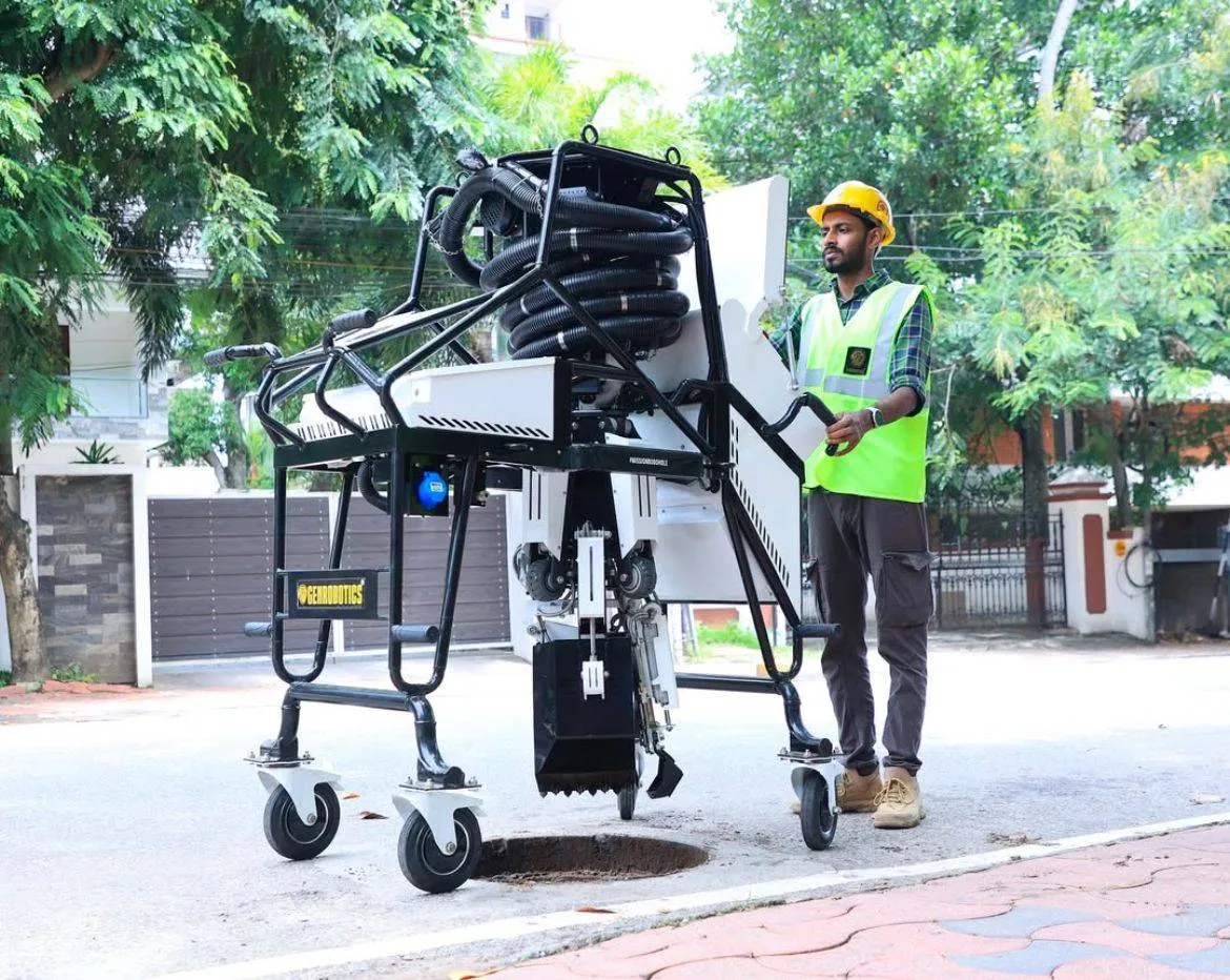 Sanitation workers are trained to operate the robots, creating new employment opportunities, 