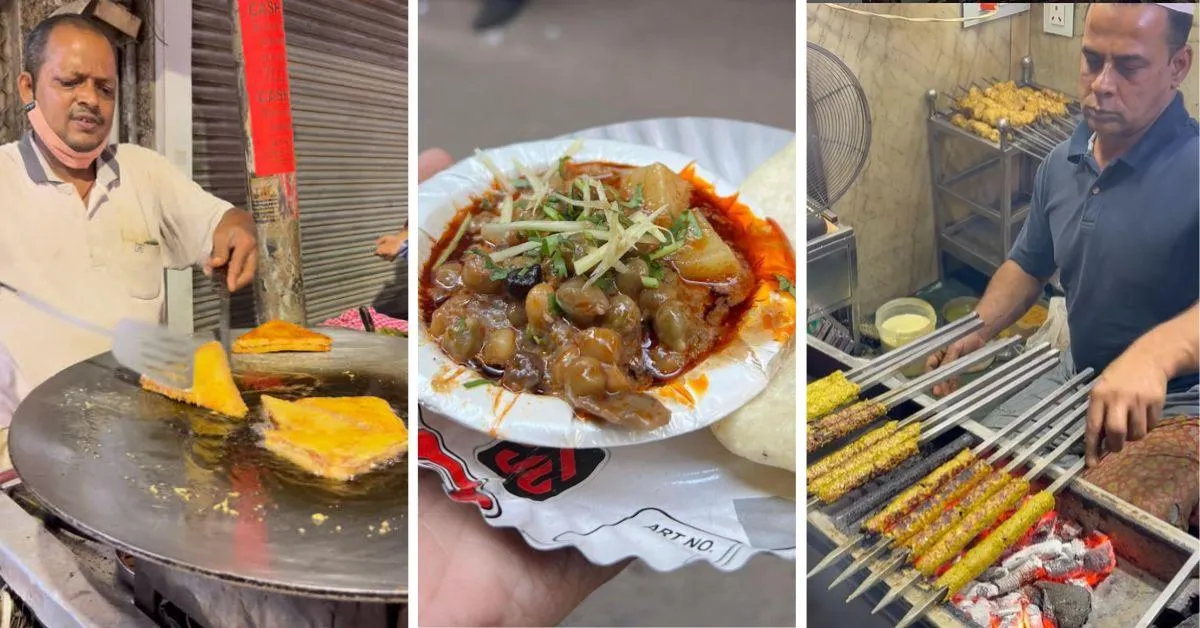 The bread pakodas (L), chole bhature (centre) and kebabs are some of Delhi's best food options
