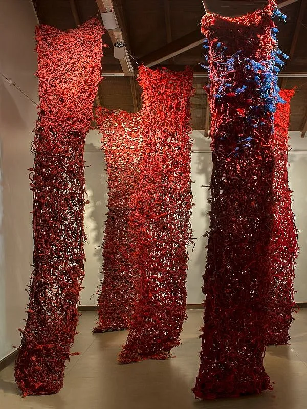 An installation view of avant garde artist Smriti Dixit's work 'Savage Flowers' at Art Musings 