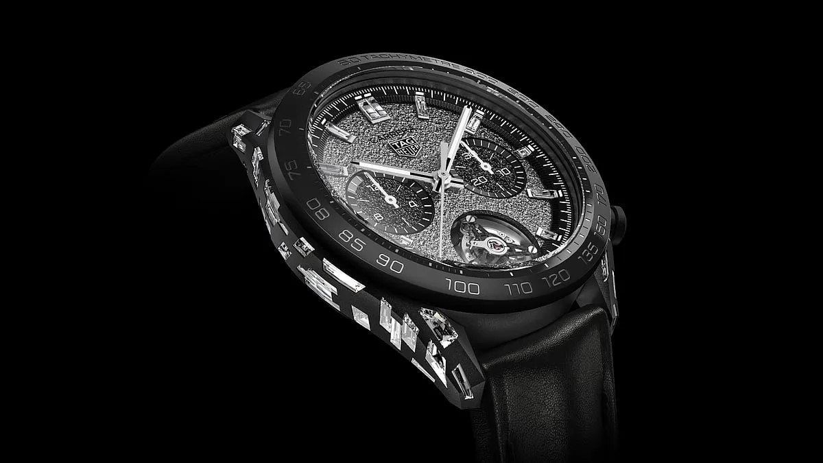 TAG Heuer Carrera Plasma Tourbillon NanographThis is one heck of a watch, for several reasons. For one, it’s the most expensive watch the firm has ever made, at a stratospheric $379,000–and it’s a one-off. Secondly, it’s all about the diamonds–lab-grown ones. They are everywhere: the crown is a huge diamond, there are more in the case and the dial constitutes a polycrystalline diamond. TAG has also included a tourbillon, to round off the wow factor. As a one-off, this exceptional watch is really more of a vehicle for the brand’s capabilities than something meant to rack up sales numbers. Perhaps we’ll see some of its features in later models. 