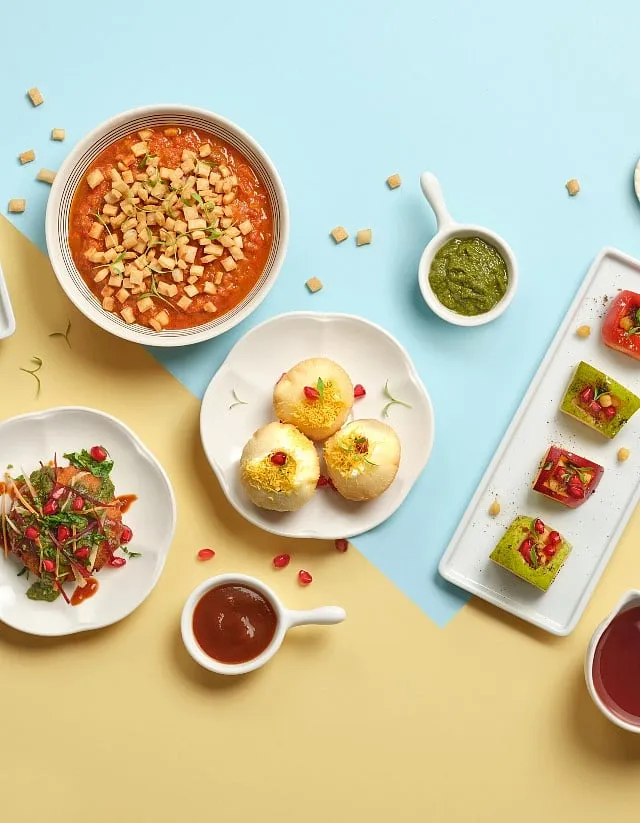 Bhawan’s bhel puri was delivered partially prepared with a portion of puffed rice and papdi packed separately that the customer can mix at home 