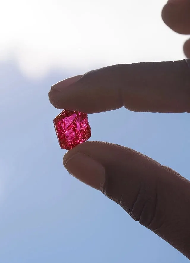 The finest rubies are said to originate from Burma and Mozambique, pictured here is a  rough Mozambican ruby, Image: Gemfields  