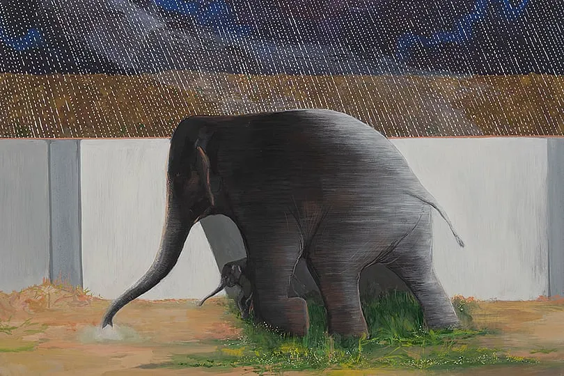Mahesh Baliga, Safe place, 2022 © Mahesh Baliga. Casein on canvas. Courtesy the artist, Project 88, and David Zwirner 