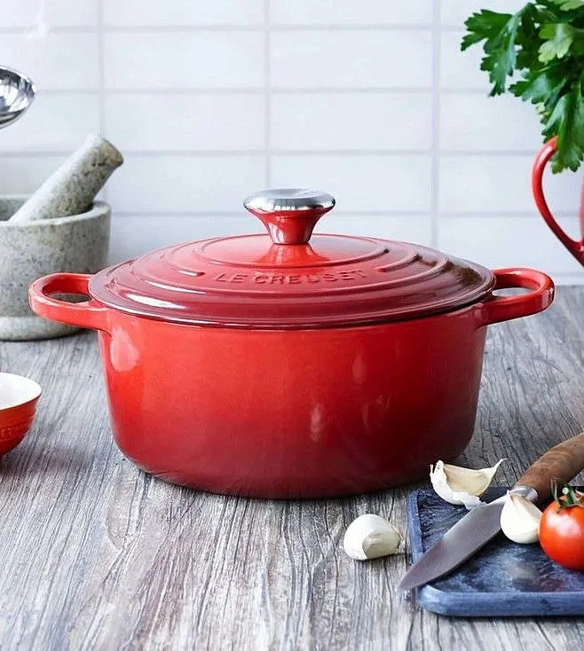 Dutch ovenDesigned for making hearty one-pot meals, the Dutch oven is a kitchen classic. This enamelled cast-iron pot is perfect for simmering, poaching and braising meats, vegetables, rice as well as for making soups and casseroles. It also transitions easily from the stovetop to the oven. Le Creuset’s round Dutch oven in a variety of colours is desirable but Amazon’s in-house brand too has perfectly serviceable ones. If your heart is set on Le Creuset (I don’t blame you!), the brand has shops in major metros across India, or you can order via Tata Cliq. 