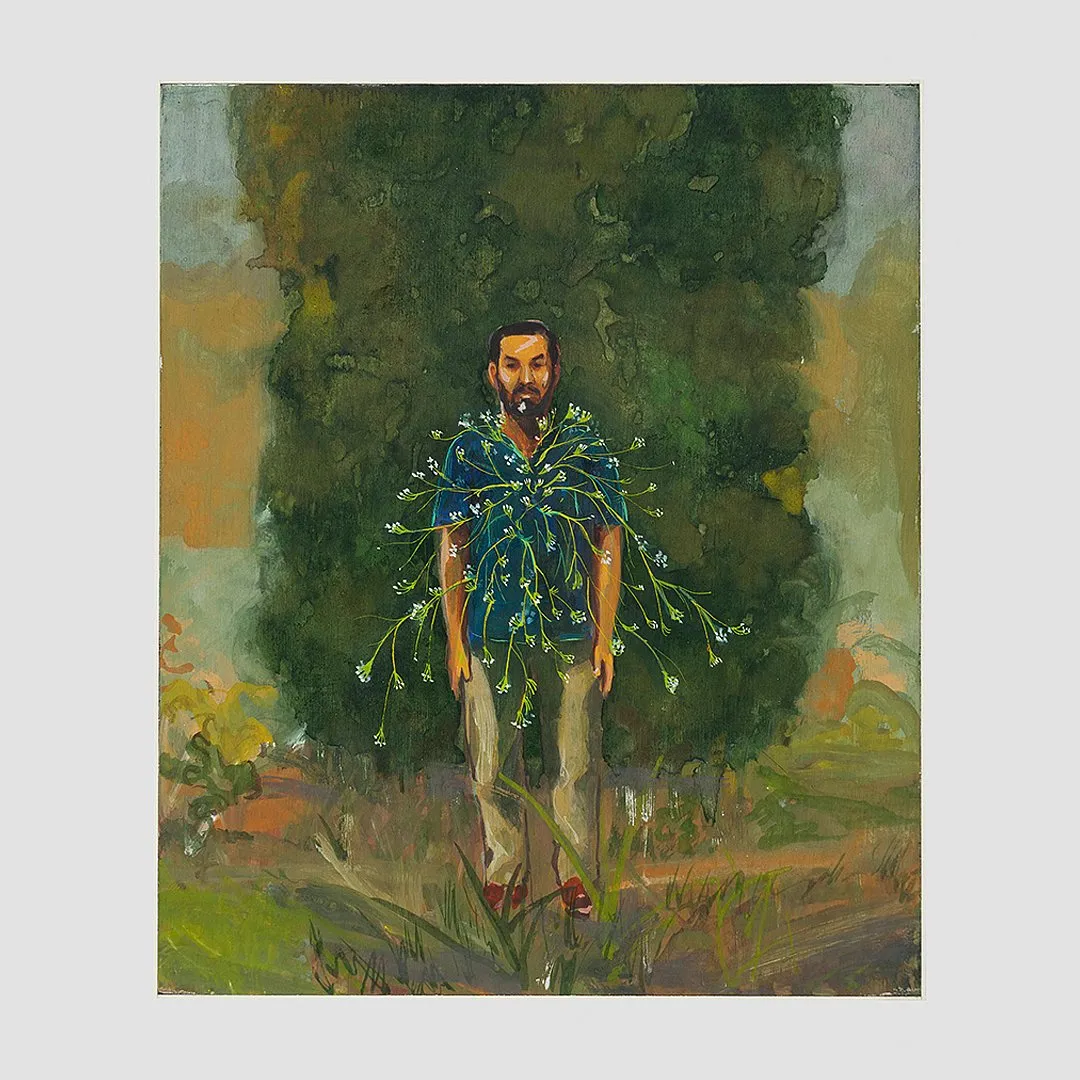 Mahesh Baliga, Flowering self, 2022  © Mahesh Baliga. Casein on canvas. Courtesy the artist, Project 88, and David Zwirner 