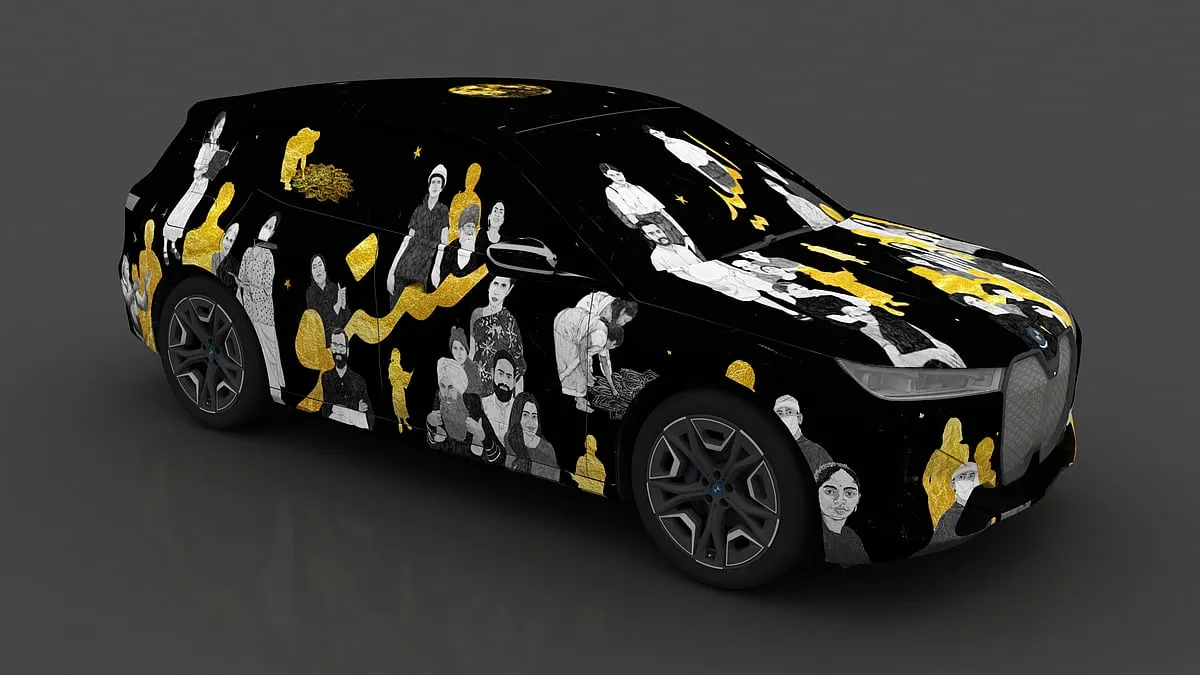 Faiza HasanA watercolourist, Faiza Hasan is represented by GallerySKE, and is the winner of the BMW ‘The Future is Born of Art’ Commission for designing a car wrap for the all-electric BMW iX. The theme for the same is Sustainable Circularity. Hasan’s design titled Suno depicts portraits of people expanding the idea of sustainability with that of community. “The title is a literal urge to listen to the needs of our environment and our communities in bringing about this change,” she says.Image: India Art Fair 