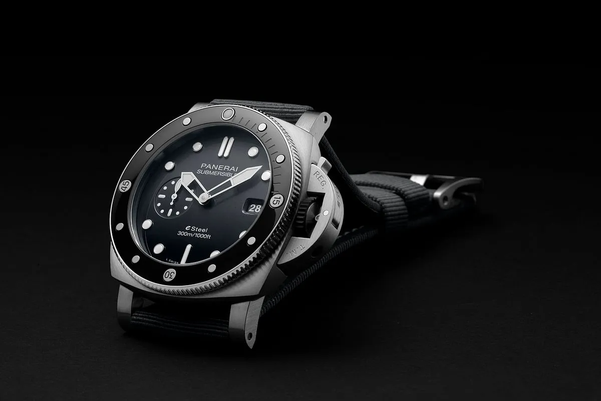 Panerai QuarantaQuattro eSteelEveryone’s favourite oversized diving watch appeared in a new avatar at Watches & Wonders. The QuarantaQuattro eSteel ties in with Panerai’s sustainability efforts by using recycled materials for its construction–apparently around 52 per cent of the watches weight. The unidirectional bezel has a high-gloss finish, also a first for the Italian brand, and the gradient effect on the highly polished dial is sensational. 