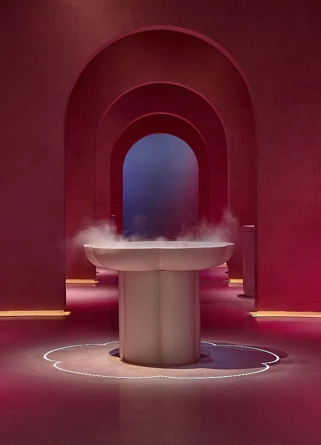 Al Waha, which translates into “oasis,” is a calming, dusty-pink wellness area 