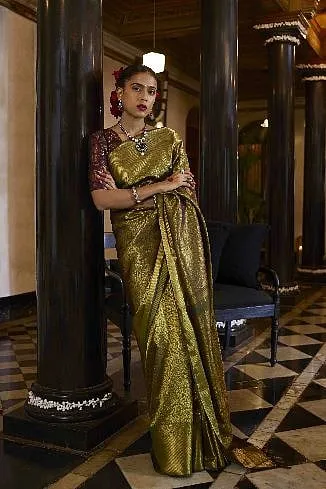 Advaya has been lauded for its linen-blended Kanjeevarams.  Image: Advaya by House of Angadi 
