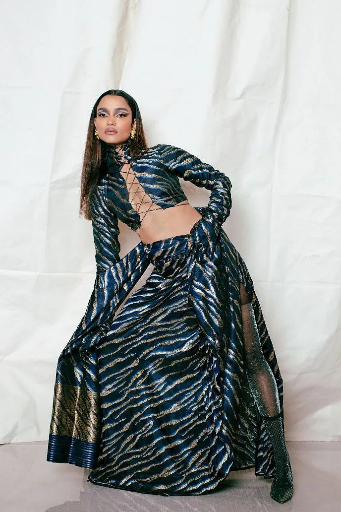 Ekaya’s new collection ‘Ambush’ reinterprets the ancient, wild life-inspired technique of Shikargah and also sees the sari find unlikely partners in bold, cropped blazers 
