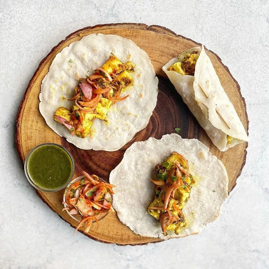 Tawa paneer frankie with rice rotis by  Karishma Mehta 