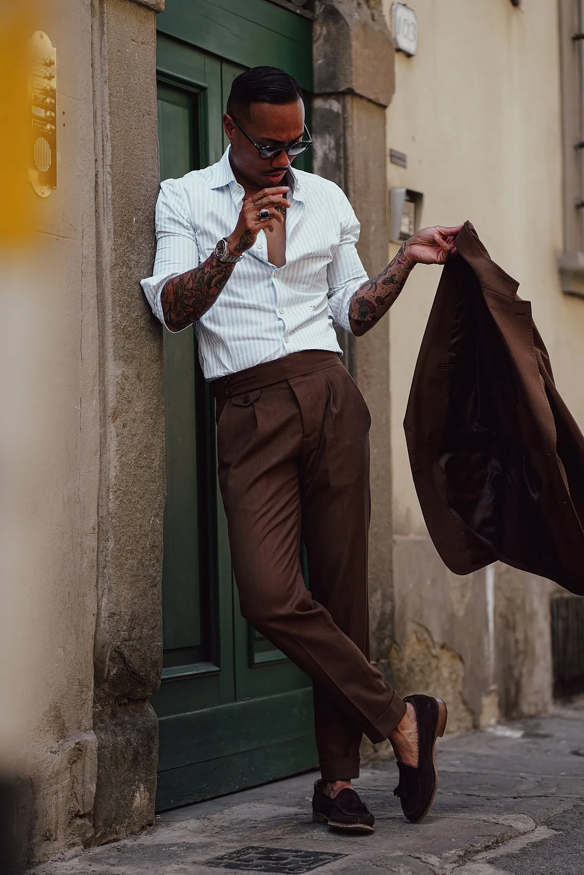 Nasario GiubergiaWhat makes Pitti Uomo different from other fashion events?Pitti is the only place where you can find real gentlemen. It’s not fashion, it’s style.One thing you need to do in the city when you attend Pitti?When you’re in Florence, you must eat a ‘Schiacciata’ [a chewy Italian flatbread] at All’Antico Vinaio. You can’t leave if you don’t try it.What do you love about Pitti?I love Pitti because you can share your style ideas with people who are in the fashion industry from every part of the world.Finish this sentence: Pitti is incomplete without...The message you want to share through your outfit .Follow: @nasario_giubergia 