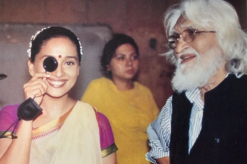 The artist with Madhuri Dixit, the actor he repeatedly painted and later directed in Gaja  Gamini  