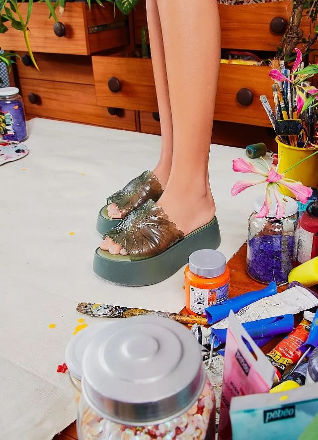 Melissa's recent collection features ‘jelly’ sandals and slides, which we’d only have worn to the beach or in the rains 