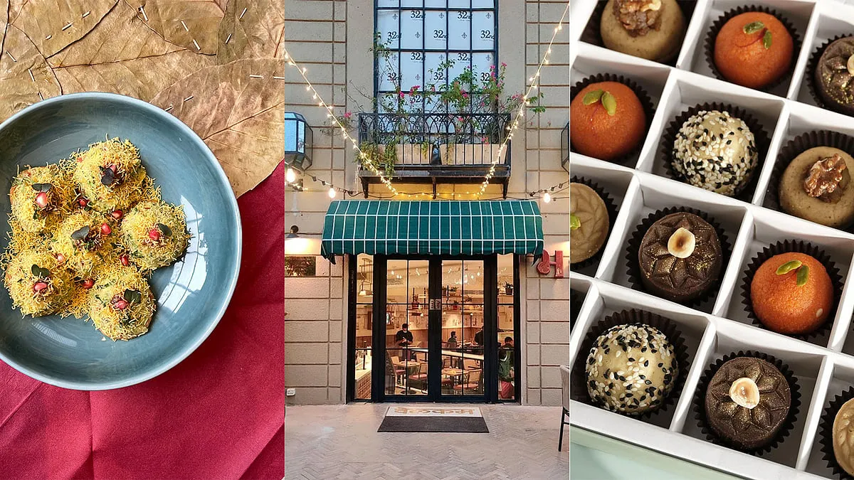 Bhawan, GurugramAn ode to old-school street vendors and “khao gullies,” Bhawan is a contemporary take on nostalgia associated with street food. It is helmed by Kainaz Contractor and Rahul Dua, who run Rustom’s Parsi Bhonu in New Delhi and also run a catering company called Ink & Knives Catering. Following a hectic time with food deliveries during the earlier years of the pandemic, Bhawan now has an actual location devoted to snacks, chaat and mithai. Classics like aloo tikki chaat, chole bhature, motichoor ladoo and reimagined classics like Bacon Kachori, Shrikhand Choux Buns, Mutton Dahi Bada and Passionfruit Coconut Barfi are what you can expect along with seasonal dishes with a twist.@bhawan.india 