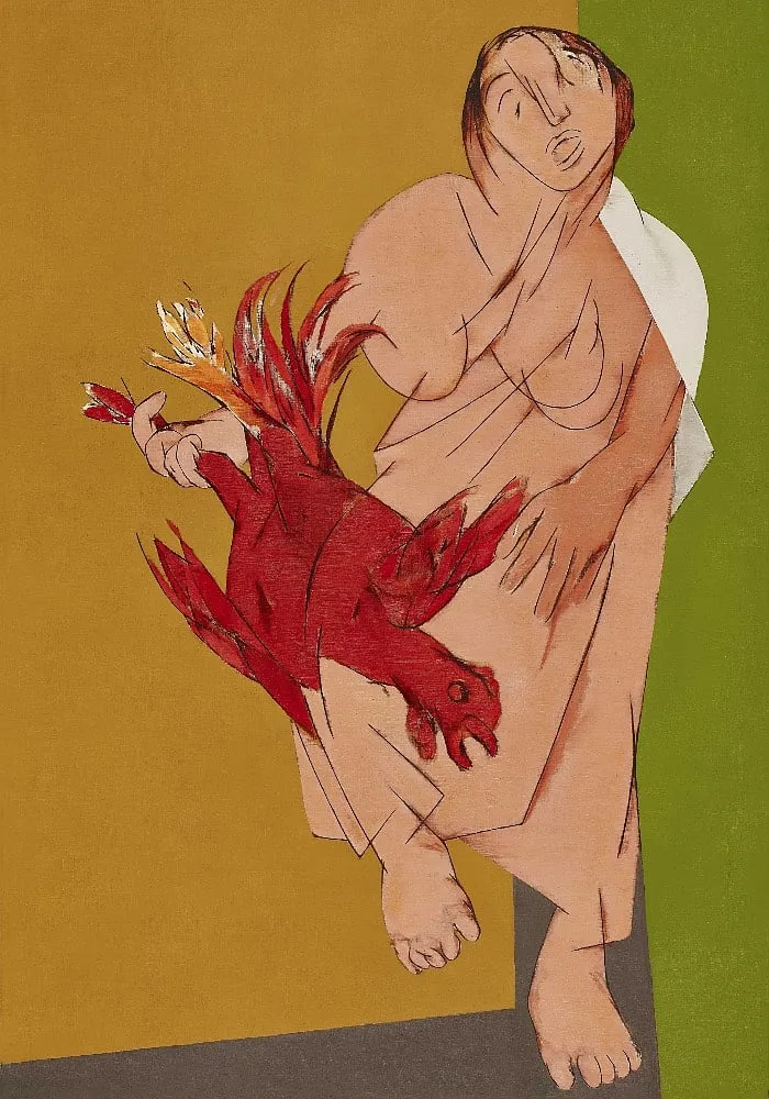 Tyeb Mehta, Figure With Bird (1987)  auctioned at Rs. 24,27,24,824. Image:  AstaGuru 