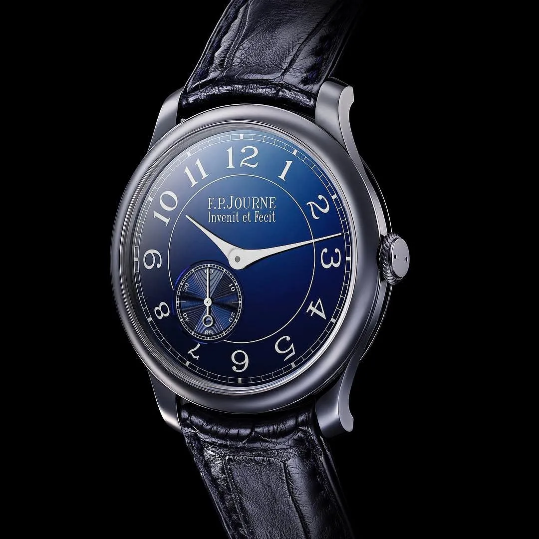 F.P JourneFP Journe’s motto is invenit et fecit, which in Latin, translates into ‘he invented it and made it’. The ‘he’ in question here is François-Paul Journe, who set up the manufacture d’horlogerie in Geneva in 1999, and the motto emphasises the fact that the firm designs and makes all its movements. F.P Journe specialises in intricate chronometers and production is limited to less than 1000 pieces a year; it also owns its own case and dial-makers. If you can get a new watch at retail, you’re in elite company; a pre-owned one will almost certainly cost you more, as prices for them have skyrocketed. The Chronometre Bleu–a 39mm time-only watch–is a stunning example of the firm’s work. 