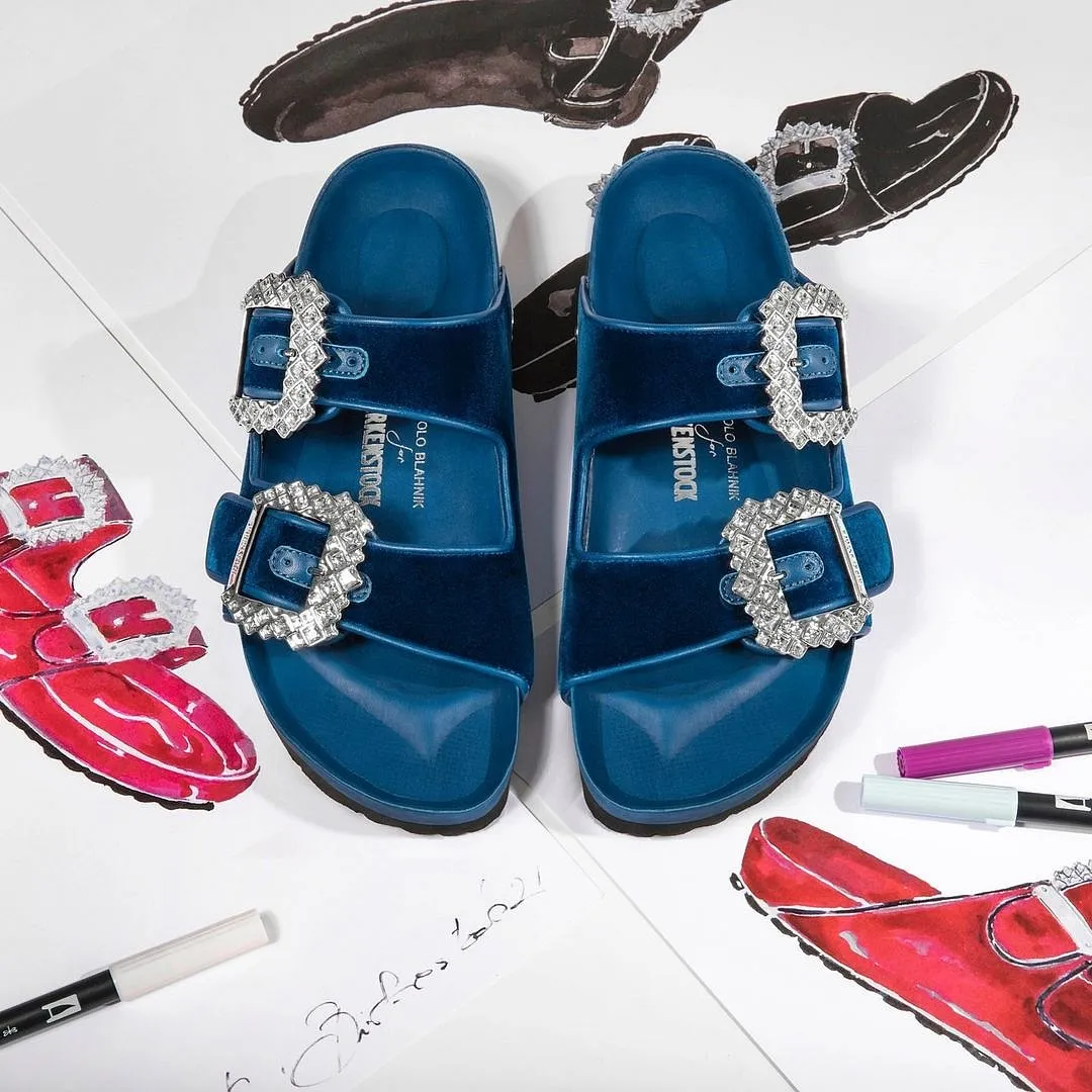 Birkenstock and Manolo Blahnik recently released a one-of-a-kind collection that incorporated Blahnik’s glamour with Birkenstock’s practicality 