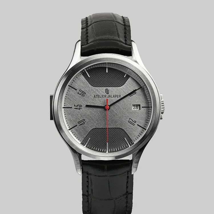 Atelier JalaperThis Belgium-based brand’s watches have dials that are made from components of well-known cars, and it’s fast developing a following. The initial range has four models and dials made from the bonnet of the legendary Aston Martin DB5; the models are day-date and can be had in plain or black steel. At 6 and 12 o’clock, there are cut-outs with a guilloche finish, lending the effect of the DB5’s grille. The case-back is transparent and displays the self-winding movement from Japan, and the watches don’t cost the earth either. 