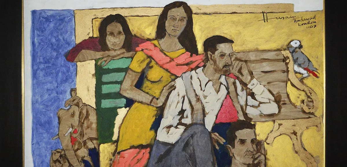 The portrait M F Husain painted of Anil Relia and his family  