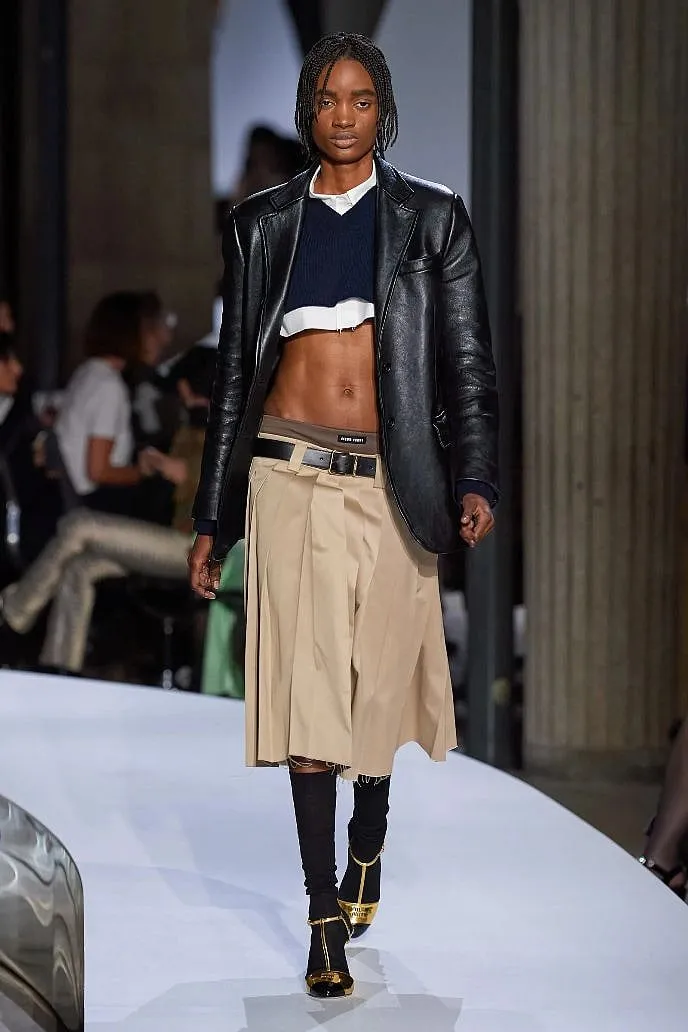  Prada, Blumarine, Jacquemus and Miu Miu (as seen in the picture) have recently released body-baring styles. This raises the question: who is this trend really for? Image: Vogue.com 
