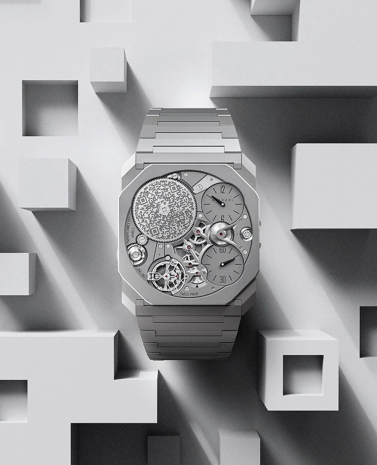 Bulgari Octo Finissimo Ultra:Bulgari has been cranking out one record-breaking thin watch after another in the last few years. It is justifiably the king of this hill, with its amazing Octo Finissimo collection. The acme of the collection is the Ultra, at an incredible 1.8mm, and it’s not even the thinnest mechanical watch in the world (more on that later). It’s thinner than the Piaget Altiplano Ultimate, which is some next-level watchmaking. The Ultra has the Finissimo collection's signature matte grey look, in a 40mm titanium-and-tungsten carbide case with an integrated bracelet and an almost-invisible folding clasp. In keeping with the collection’s design cues, there are two separate counters for hours and minutes, with the seconds display at 6 o’clock on the fourth wheel. The profile, of course, is unbelievably thin. 