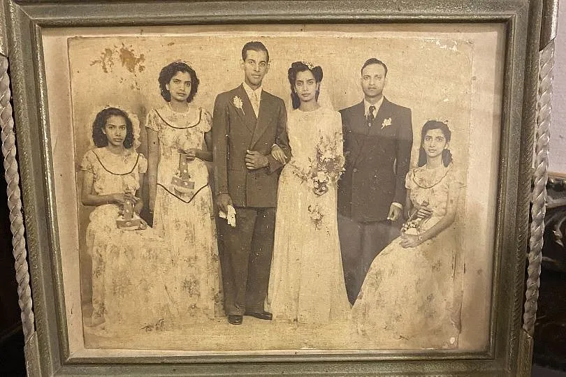 Ferreira's parents on their wedding day cut a striking figure and occupy centrestage in his home 