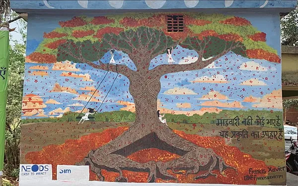 ‘Menstruation is not a burden, but nature’s gift’ Mural near a well in Madransare, Jharkhand. Image: Srilekha Chakraborty 