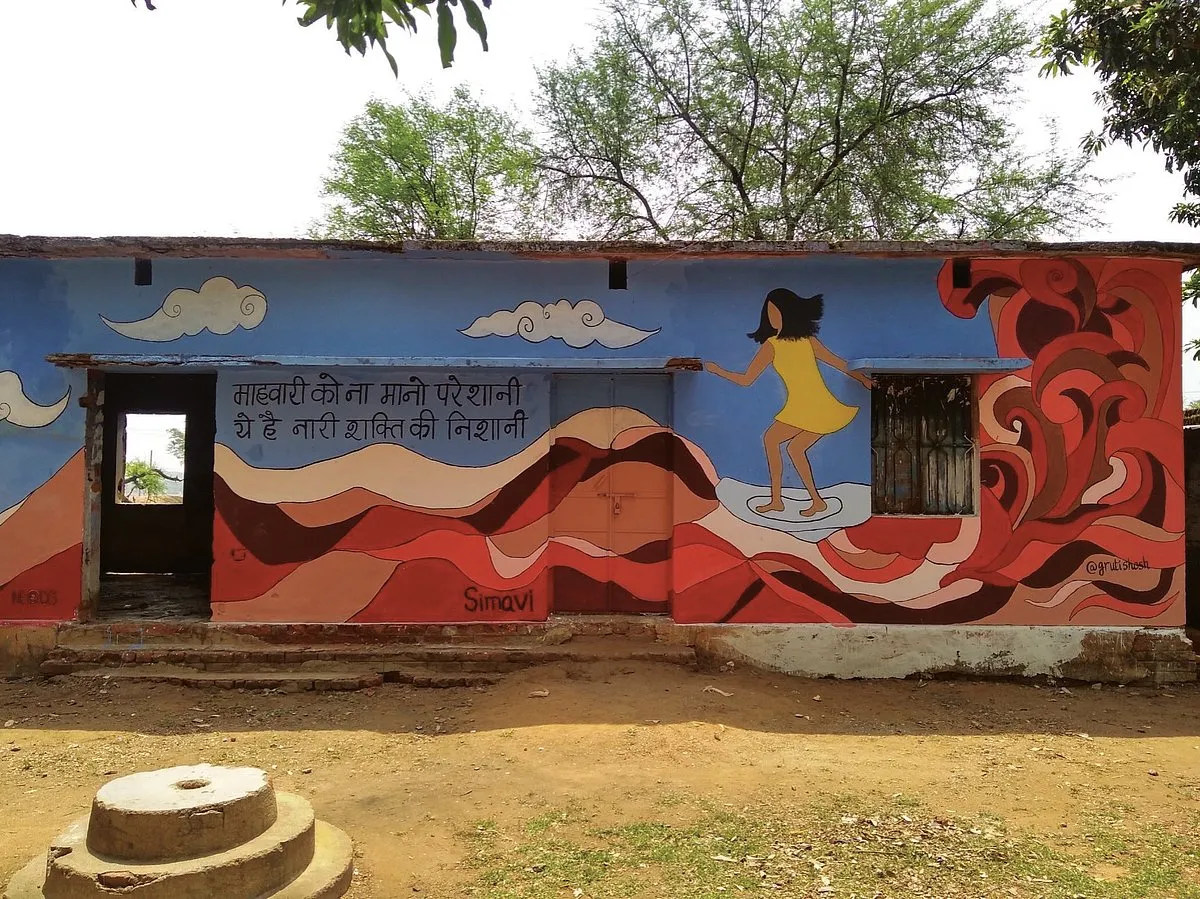 ‘Menstruation is not a problem but a symbol of women’s strength’ Mural on the wall of a community hall in Naya Bhadiyara, Jharkhand, India. Image: Srilekha Chakraborty 