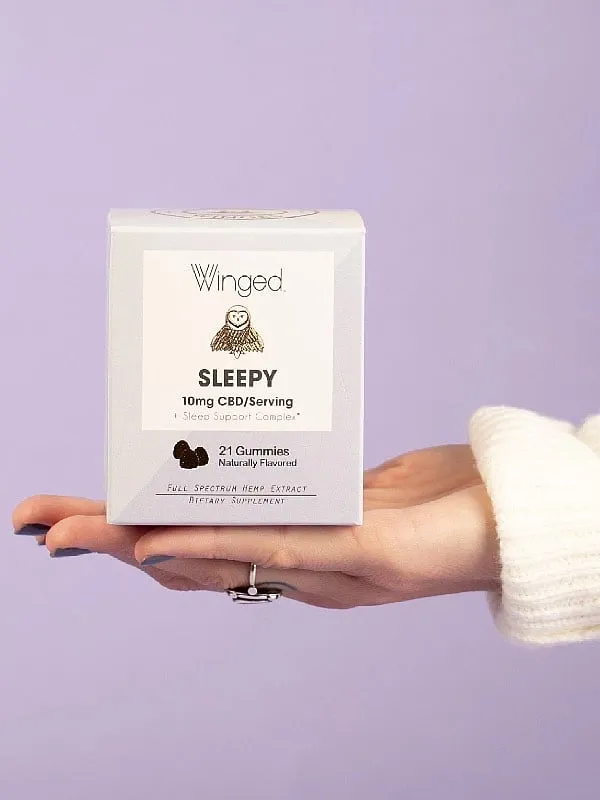 The Winged Wellness Sleepy CBD Gummies are formulated with 10mg of CBD, melatonin, evening primrose oil, 5-HTP, GABA and L-theanine, all of which are meant to help you fall asleep and improve your sleep quality.  