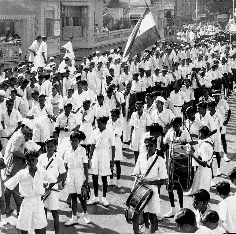 A victory parade in Bombay (now Mumbai) on August 15, 1947. Image: Getty  