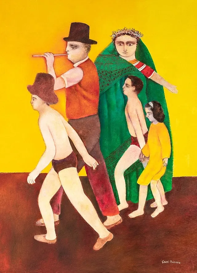 Sakti Burman's The Flutist (oil on canvas) 2018 at Art Alive gallery  Jean-Louis Losi