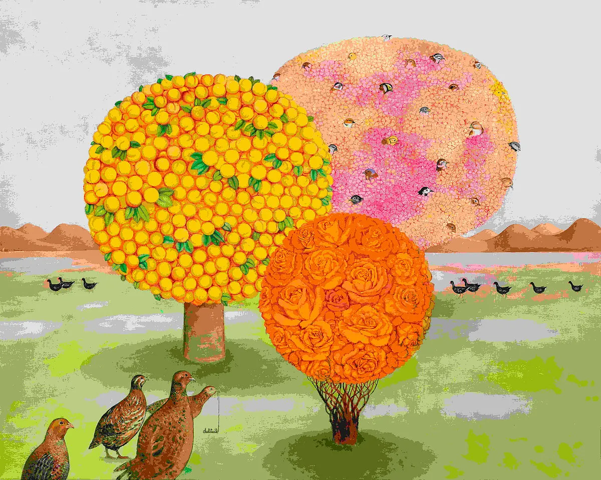 The Garden of My Soul at Art Alive Gallery, New Delhi“Maite Delteil’s garden forms a focal point of prayerful attention, especially in this epoch of climate catastrophe. How do we reach for the reassuring harmony of plant life when deforestation and the violation of the mineral depths have denuded large tracts of the earth?” asks Ranjit Hoskote, curatorial advisor for the show. In this body of work, 88-year-old Delteil recalls her childhood in the French countryside through evocative scenery that is both a practice of recalling memories as well as asking pertinent questions about climate change and what future generations have to look forward to. Humour, memory and theatricality are some of the unifying themes that run through the pieces of this exhibit.Where: @artalivegalleryOn till: August 31Pictured here: After the Rains (oil) by Maite Delteil for The Garden of My Soul at Art Alive. Image: Gallery and artist 