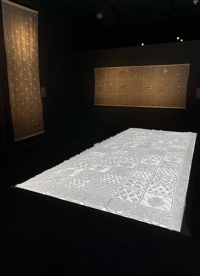Shatranj, a dupatta designed by Anjul Bhandari using natural dyes and hand-embroidery where she showcases a game of chess through the intricate Chikankari embroidery. 