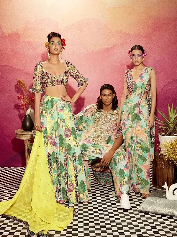 “Recently, we’ve been witnessing a rise in demand for stitched saris that are easy to manage, and simple lehengas,” says Payal Singhal 